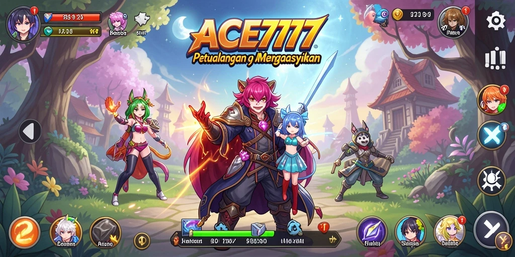 Tampilan screenshot game ACE777 dengan karakter Anime dan latar belakang yang indah.