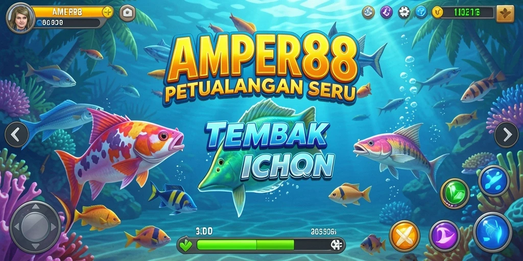 Tampilan gameplay seru AMPER88 saat menembak ikan.