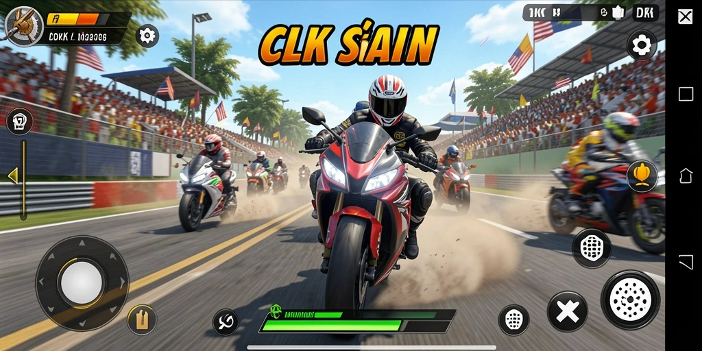 Screenshot DKK menampilkan aksi balapan motor yang menegangkan.