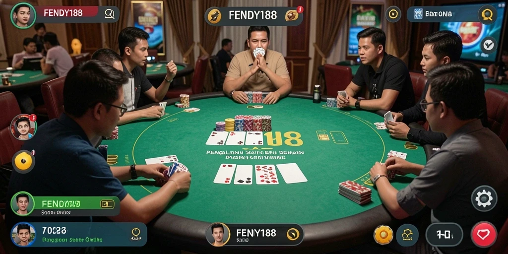 Tampilan gameplay mendebarkan dari FENDY188 yang menampilkan aksi poker.