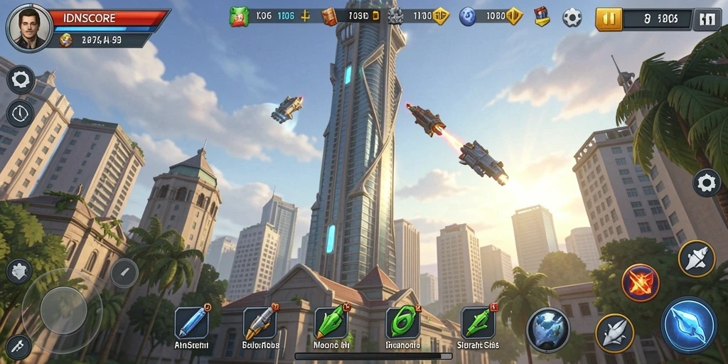 Tampilan seru gameplay menara pertahanan di IDNSCORE.