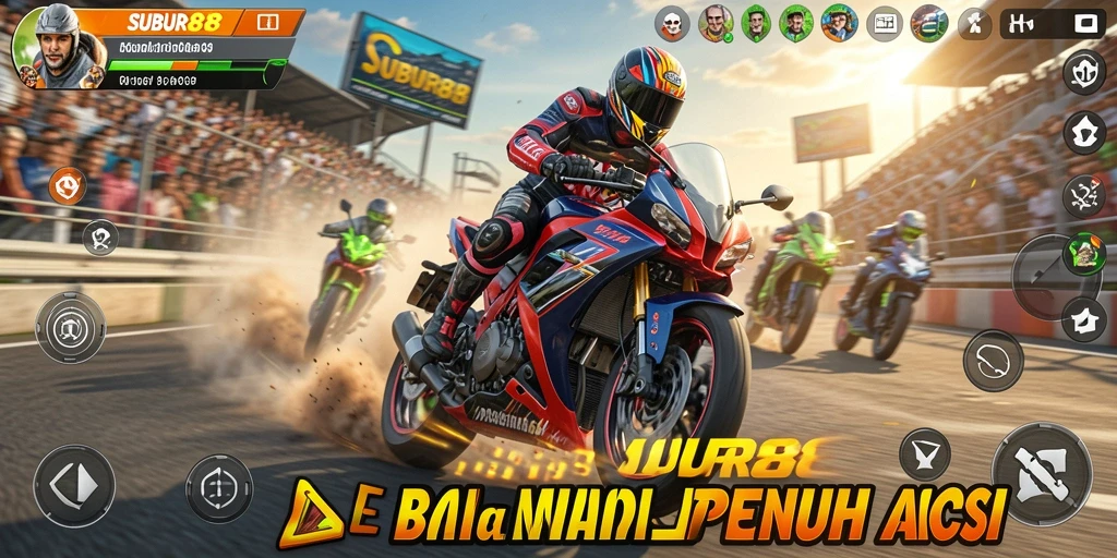 Tampilan gameplay balapan motor yang mendebarkan di SUBUR88.