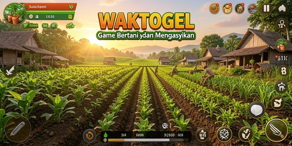 Screenshot dari gameplay WAKTOGEL yang menampilkan petani di ladang.
